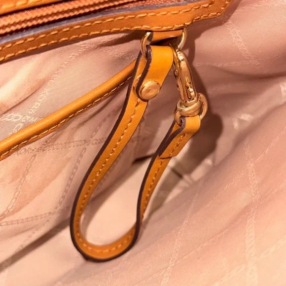 Michael Kors Women's Tote Bag Brown MK Logo Leather Trim Large - Picture 13 of 16